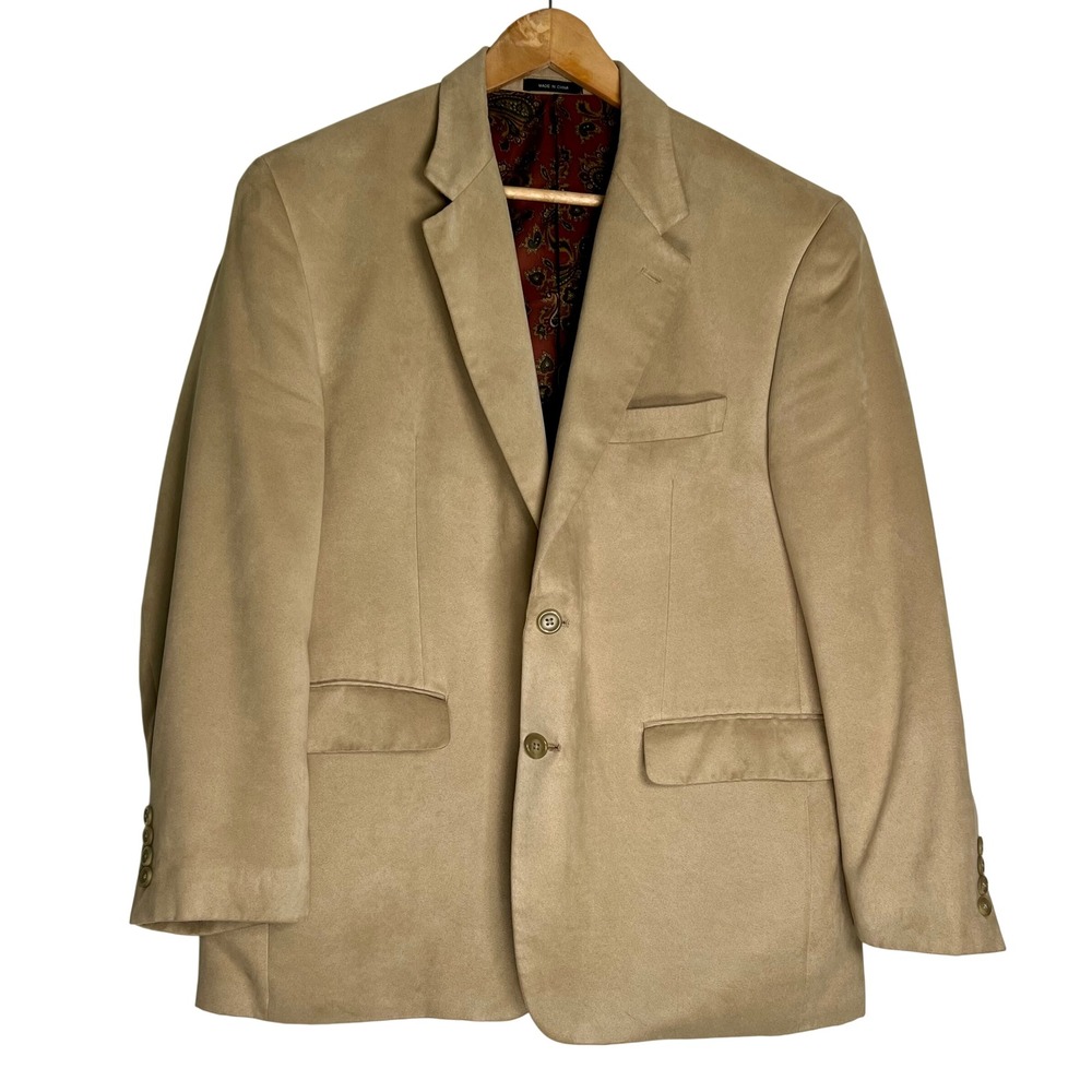 Lauren Ralph Lauren Mens 42S Faux Suede Two Button Blazer Tan Paisley Lining